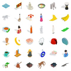 Islam icons set, isometric style