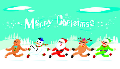 Santa Claus and his friends is celebrating Christmas.