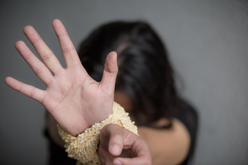 Woman hand sign for stop abusing violence, Human Rights Day concept.
