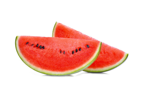 two fresh sliced red watermelon isolated on white background