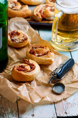 Puff rolls with cheese and salami.