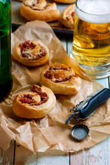 Puff rolls with cheese and salami.