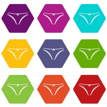 Panties icon set color hexahedron
