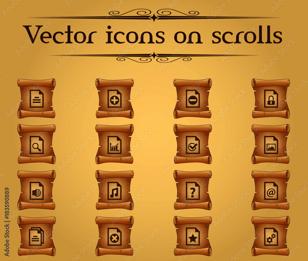 Poster documents vector icons on scrolls for your creative ideas