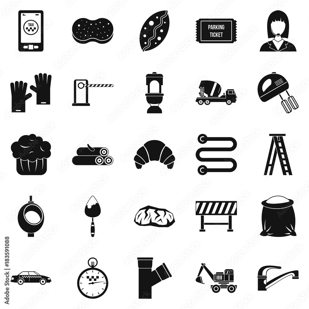 Poster service building icons set, simple style