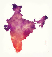 India watercolor map in front of a white background