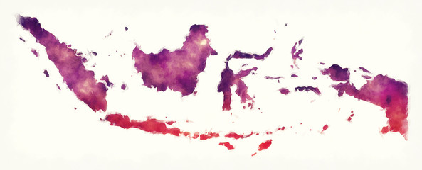 Indonesia watercolor map in front of a white background