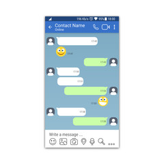 Social network or messenger application template for mobile devices. Chat or sms app interface concept. Vector illustration
