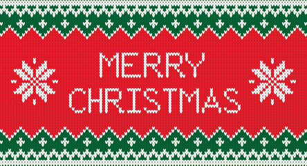 Merry Christmas wool knitted sweater background vector illustration, Christmas and holiday card design template