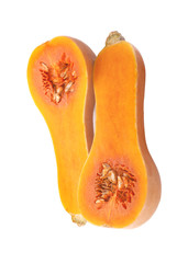 A slice of butternut squash isolated on white background