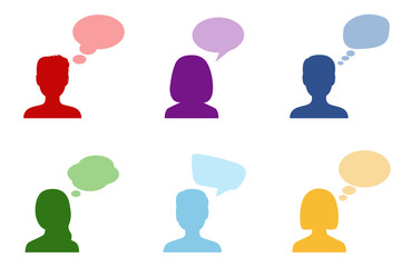 Set of silhouettes of people with speech bubbles, vector illustration