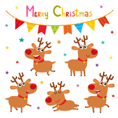 Obraz na płótnie Canvas Christmas set of cute cartoon emotional reindeers.