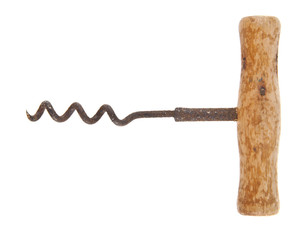 old corkscrew isolated on white background