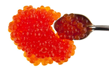red caviar in a spoon isolated on white background