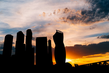 Silhouette of Skyscrapers International Business Center City on sunset in Moscow Russia