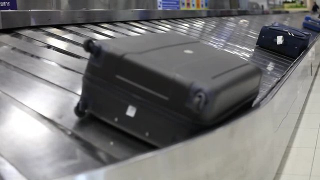 baggage claim area in the airport, abstract luggage line  with many suitcases