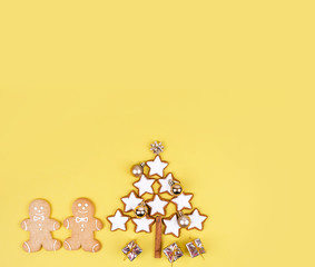 Christmas composition with gifts and christmas tree.