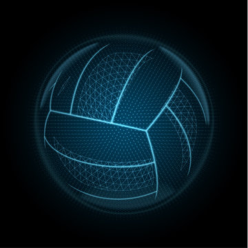 Vector image of a volleyball ball made of glowing lines, points and polygons