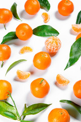 Ripe Orange Tangerine (Mandarin) With Leaves Close-up On The White Background.