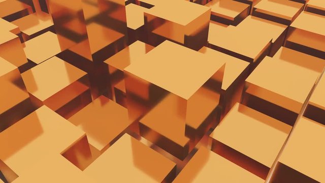 4k,abstract 3d golden metal cubes animation background.