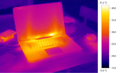 Thermal image photo, computer laptop, color scale
