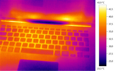 Thermal image photo, computer laptop, color scale