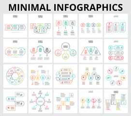Thin line flat elements for infographic. Template for diagram, graph, presentation and chart. Business concept with 3, 4, 5, 6, 7 and 8 options, parts, steps or processes. Minimal infocharts.