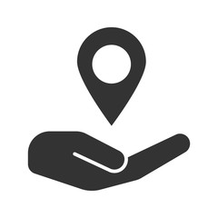 Open hand with map pinpoint glyph icon