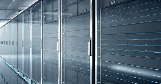 Server room or server computers.3d rendering.Tracking shot ,4k.
