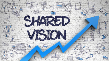 Shared Vision Drawn on White Brick Wall. 