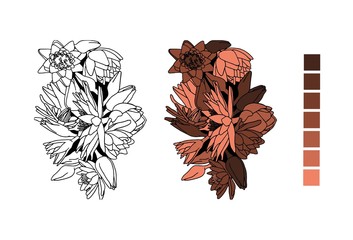 ręcznie rysowane kwiaty, kompozycja, kolorowanka z kwiatami dla dzieci  - 183601216