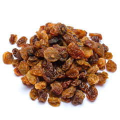 Heap of raisins isolated on white background
