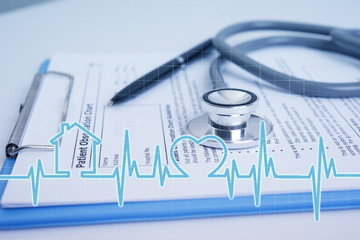 stethoscope with prescription paper form and medical icon on white desk office hospital. © NaMong Productions