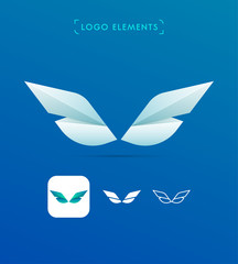 Vector aircraft, airport, wings and line art design logo elements set