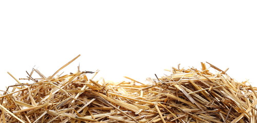Straw pile isolated on white background, clipping path - obrazy, fototapety, plakaty