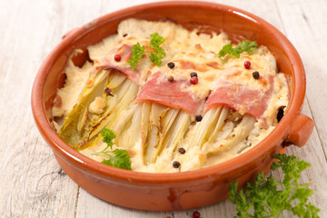 baked chicory with ham and cream