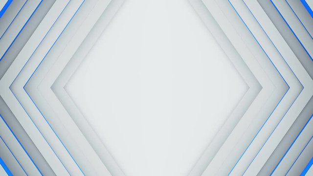 White and blue rhomb frame 3D render. Computer generated seamless loop smooth animation 4k UHD (3840x2160)
