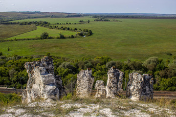 Fototapeta na wymiar Rocks, stone pillars on a hill in Divnogorje, Russia