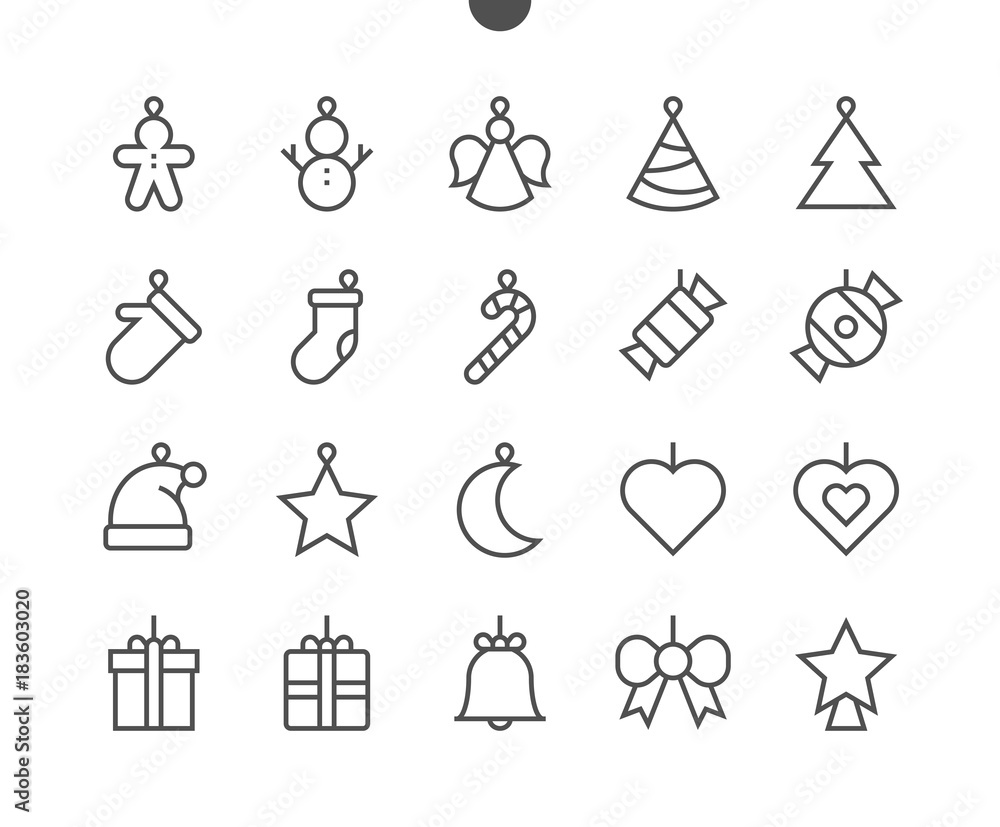 Poster toys on the christmas tree ui pixel perfect well-crafted vector thin line icons 48x48 ready for 24x2