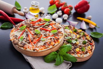 food ingredients and spices for cooking delicious italian pizza