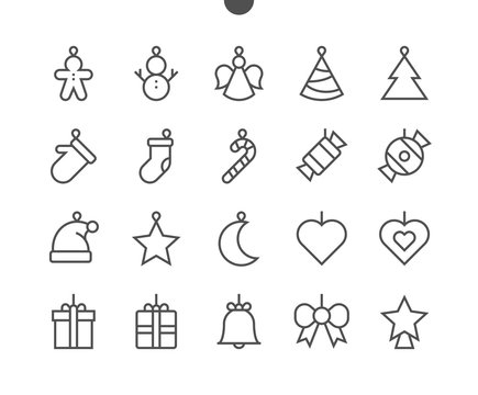 Toys on the Christmas tree UI Pixel Perfect Well-crafted Vector Thin Line Icons 48x48 Ready for 24x24 Grid for Web Graphics and Apps with Editable Stroke. Simple Minimal Pictogram