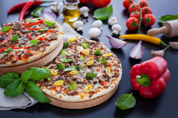 food ingredients and spices for cooking delicious italian pizza