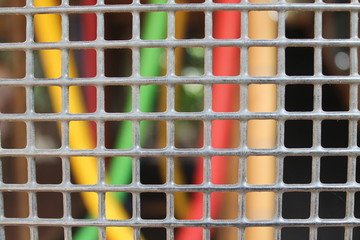 Steel grey nets with blurry wire on background for web site or mobile devices