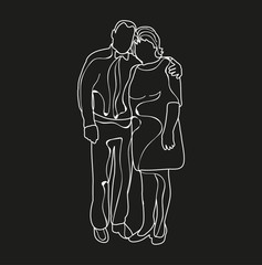 sketch on a black background husband and wife