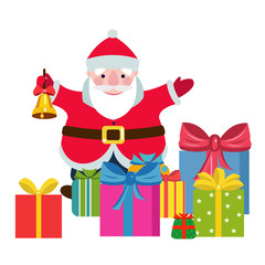 santa claus with a christmas bell and gifts