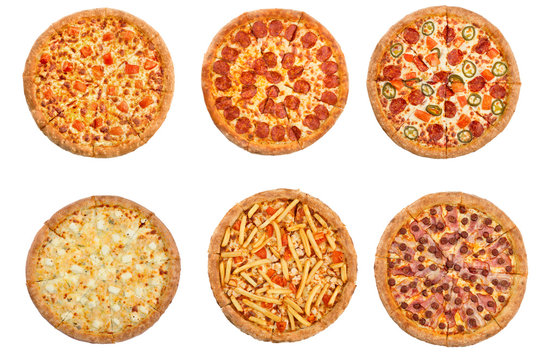 Set of pizza isolated on white background