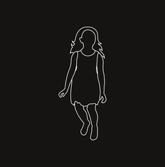 vector, isolated sketch on a black background little girl jumping