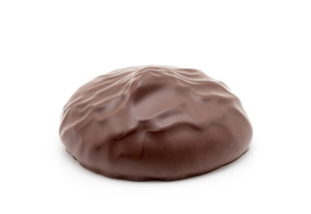 chocolate covered marshmallows on white background