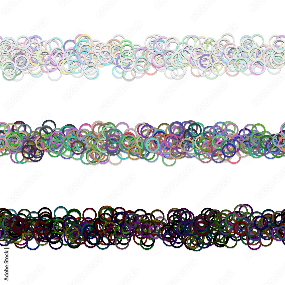 Poster random circle pattern brochure separator line decoration set from colored rings - repeatable vector 