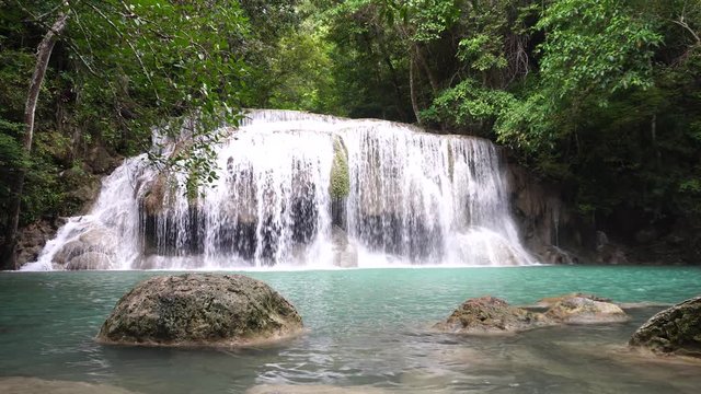 The beauty of limestone waterfall is popular with tourists. And famous of Thailand. In Erawan Waterfall National Park Kanchanaburi